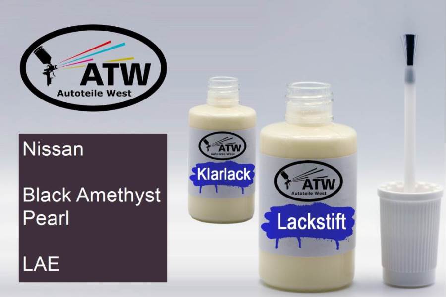 Nissan, Black Amethyst Pearl, LAE: 20ml Lackstift + 20ml Klarlack - Set, von ATW Autoteile West.